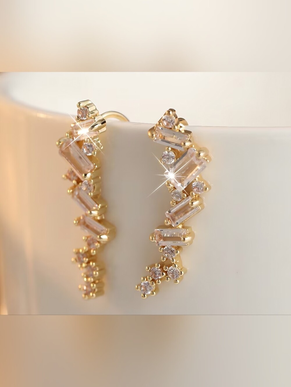 Trendy boutique Gold  Earrings with Pink Baguette & Round Crystals